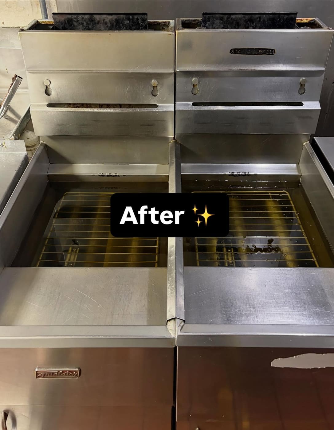 Restaurant deep fryers after cleaning, polished stainless steel