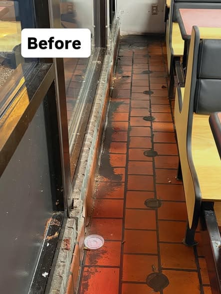 Dining room tile floor before restoration